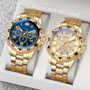 2 stuks/set Heren Zakelijke Horloges Mode Arabische Wijzerplaat Stalen Band Heren Quartz Horloge Set (Zonder Doos)