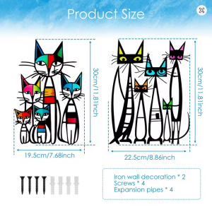 1/2 Pcs Cat Wall Art Decor Minimalist Design Iron Geometric Cat