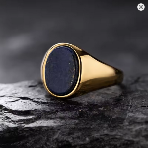 Luxe retro ring voor dames en heren met zwarte agaat en tijgeroogsteen
