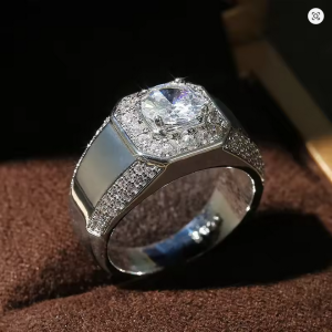 Luxury 925 Sterling Silver Men AAA Crystal Zircon Stone Wedding Ring Brilliant