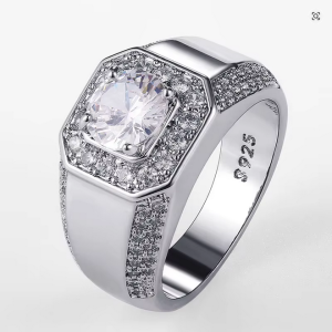 Luxe heren trouwring van 925 sterling zilver met AAA kristal zirkoonsteen