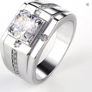 Huitan Luxe Zilveren Ronde Ringen met Kubieke Zirkonia voor Heren