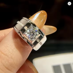 GRA 1CT Fashion Certified Moissanite Diamond Engagement Rings For Men Real 925 Sterling Silver